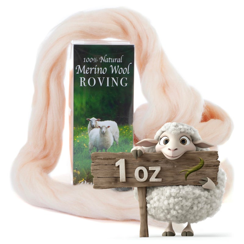 Desert Breeze Distributing 100% Natural Merino Wool Roving - Premium Combed Top Merino Roving Wool - Tapestry, Spinning, Wet Felting & Needle Felting Supplies - 21.5 Micron - 1 oz, Color Vanilla - Image 1